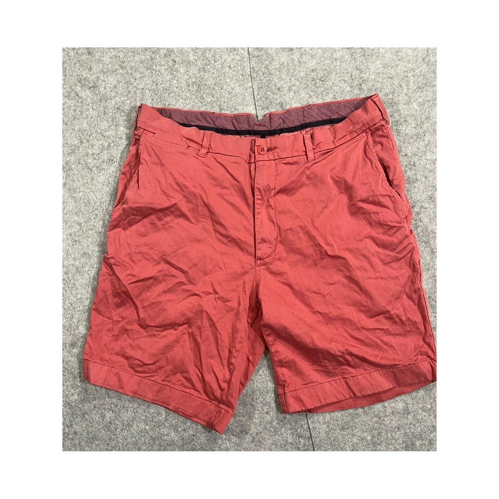 Cremieux Mens Coral Red Chino Shorts Size 35 Cotton Modal Stretch Flat Front